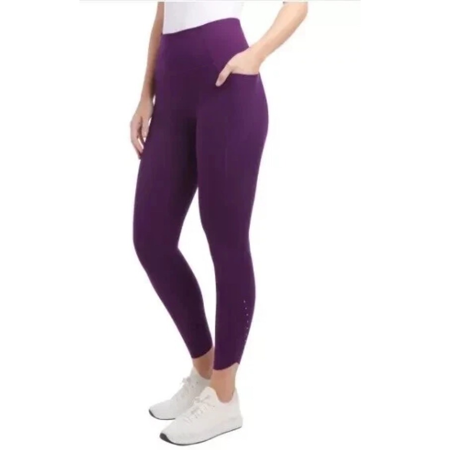 Danskin Satin Stitch 7/8 Legging Purple Xl Inseam 25 Pockets Athleisure